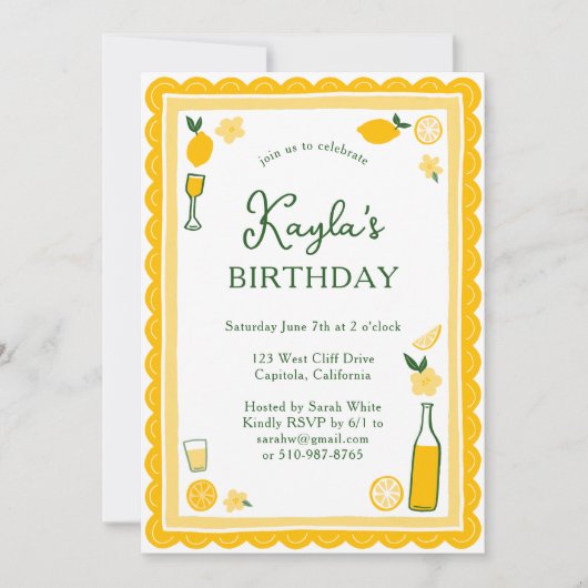 Invitation Limoncello Lemonade Lemons FÊTE D'ANNIVERSAIRE PER (Devant)
