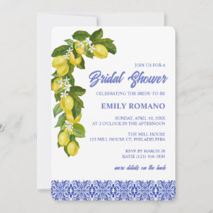 Invitation Limone I Citron Italien & Carrelage Bleu pour une 