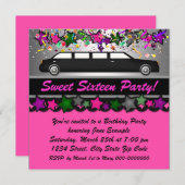 Invitation Limousine rose chaude fête d'anniversaire (Devant / Derrière)