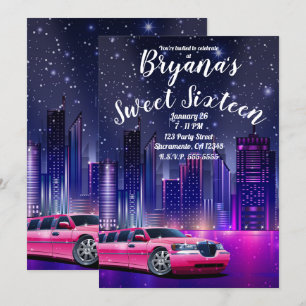 Invitation Limousine Rose Photo Anniversaire des 16 ans de la