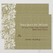 Invitation Lin Beige Naturel Burlap & Dentelle Florale Blanch (Devant / Derrière)