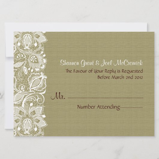 Invitation Lin Beige Naturel Burlap & Dentelle Florale Blanch (Devant)