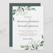 Invitation Lin Eucalyptus Verdure Mariage de luxe (Devant / Derrière)