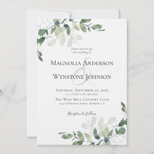 Invitation Lin Eucalyptus Verdure Mariage de luxe (Devant)