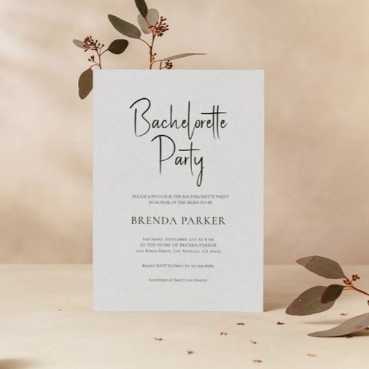Invitation Lin gris Simple Script noir Bachelorette