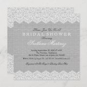 Invitation Lin gris Texture et dentelle Vintage blanche (Devant / Derrière)