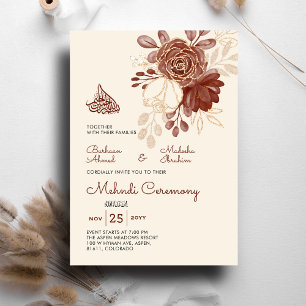 Invitation Lin or gliter aquarelle floral islamique Mehndi
