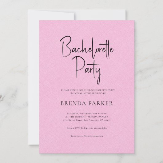 Invitation Lin rose Simple Noir Script Bachelorette (Devant)