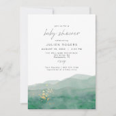 Invitation LINDEN Sage Baby shower d'aquarelle verte et or (Devant)