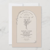 Invitation Line Art Arch Bouquet Désert Tan Mariage (Devant)