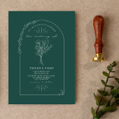 Invitation Line Art Arch Bouquet Emerald Mariage
