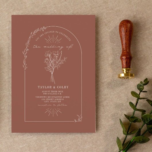 Invitation Line Art Arch Bouquet Terracotta Mariage Invitati