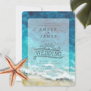 Invitation Line Art Beach Wedding Aquarelle Shore