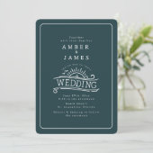 Invitation Line Art Beach Wedding Dark Slate Green (Debout devant)