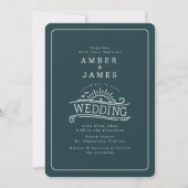 Invitation Line Art Beach Wedding Dark Slate Green (Devant)
