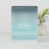 Invitation Line Art Beach Wedding Turquoise Ombre (Debout devant)