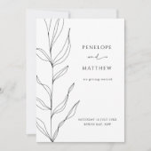 Invitation Line Art Feuilles de feuillage Enregistrer la date (Devant)
