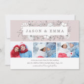 Invitation Line Art Floral Frame Dusty Rose 3 Mariage photo (Devant)