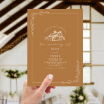 Invitation Line Art Rustic Grange Goldenrod Mariage<br><div class="desc">Illustration de la grange au sommet avec bordure botanique d'art de ligne. L'Arrière - plan est de couleur jaune or.</div>