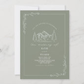 Invitation Line Art Rustic Mountains Sage Green Mariage (Devant)