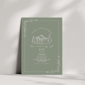 Invitation Line Art Rustic Mountains Sage Green Mariage