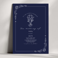Line Art Rustic Navy Blue Lobster Beach Wedding