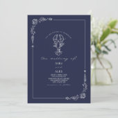 Invitation Line Art Rustic Navy Blue Lobster Beach Wedding (Debout devant)