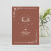 Invitation Line Art Rustique Terracotta Crab Plage Mariage (Debout devant)