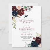 Invitation Line Art Sketch Burgundy Navy Floral Graduation (Devant)