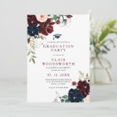 Invitation Line Art Sketch Burgundy Navy Floral Graduation (Debout devant)