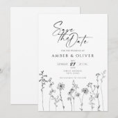 Invitation Lineart Fleur sauvage Simple Enregistrer La Date (Devant / Derrière)