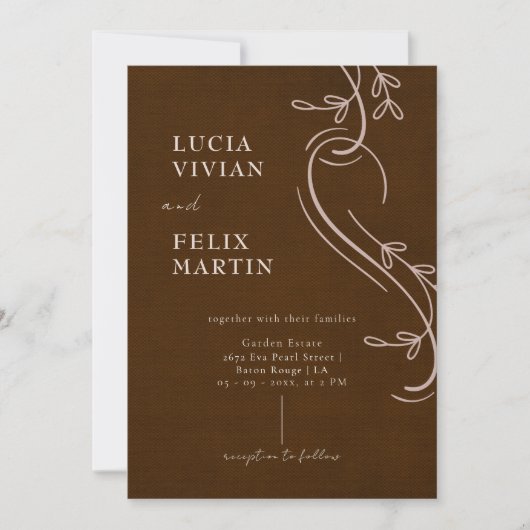 Invitation Linen Espresso Brown Tout en un Mariage (Devant)