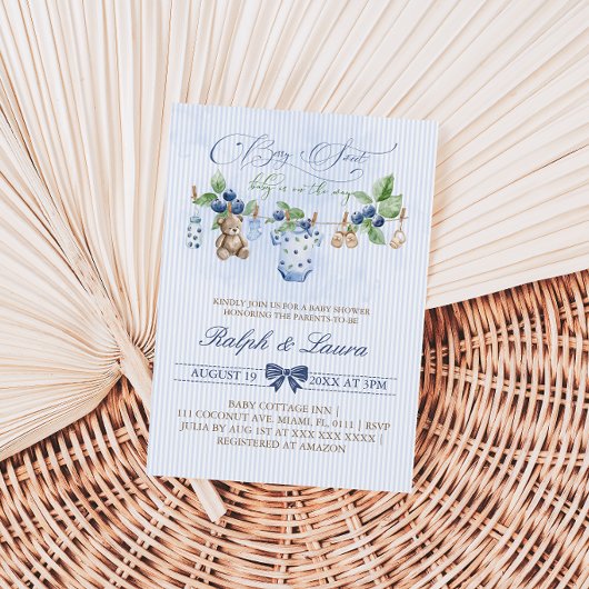 Invitation Linge à linge Baby Shower Ourson Sucré aux Baies 