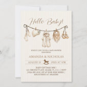 Invitation Linge bébé bonjour bébé douche rayé (Devant)