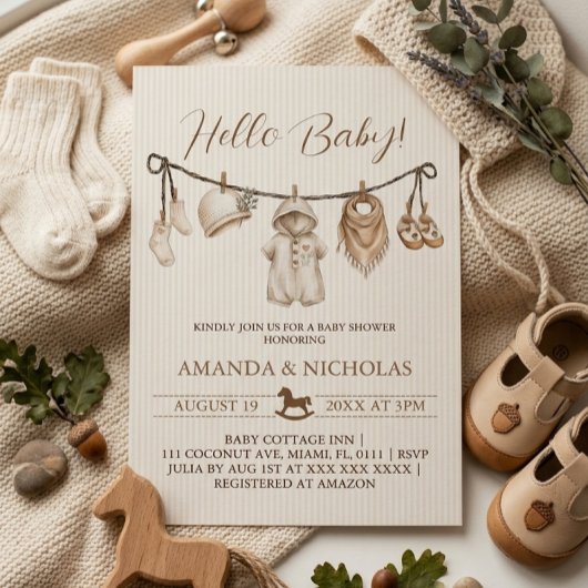 Invitation Linge bébé bonjour bébé douche rayé