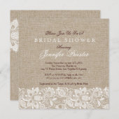 Invitation Linge beige Burlap & dentelle florale blanche 2 In (Devant / Derrière)