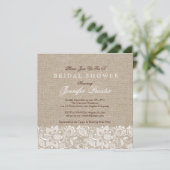 Invitation Linge beige Burlap & dentelle florale blanche 2 In (Debout devant)