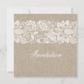 Invitation Linge beige Burlap & dentelle florale blanche 2 In (Dos)