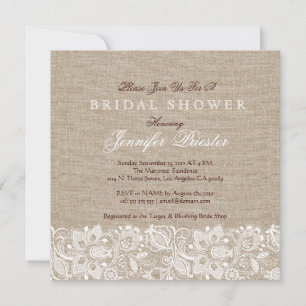 Invitation Linge beige Burlap & dentelle florale blanche 2 In