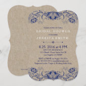 Invitation Linge Beige Et Dentelle Bleue Marine (Devant / Derrière)