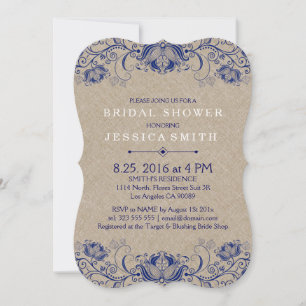 Invitation Linge Beige Et Dentelle Bleue Marine