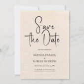 Invitation Linge Beige Simple Noir Script Enregistrer La Date (Devant)