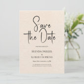 Invitation Linge Beige Simple Noir Script Enregistrer La Date (Debout devant)