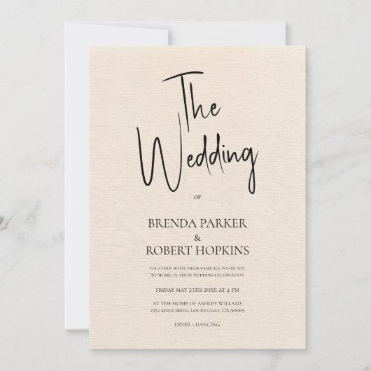Invitation Linge beige Simple Noir Script Mariage Invite (Devant)