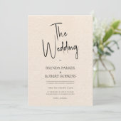 Invitation Linge beige Simple Noir Script Mariage Invite (Debout devant)