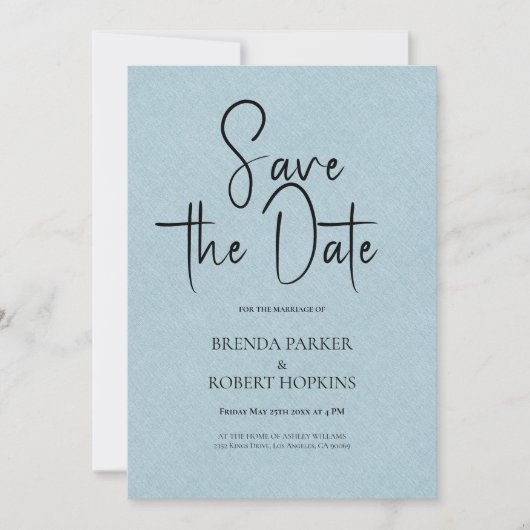 Invitation Linge Bleu Clair Simple Script Noir Enregistrer La (Devant)