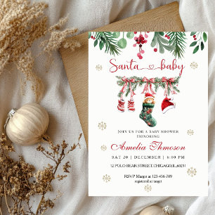 Invitation Linge de bébé au Père Noël rouge Baby Shower de No