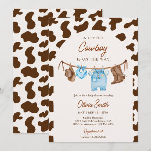 Invitation Linge de bébé cow-boy bleu et marron Baby Shower