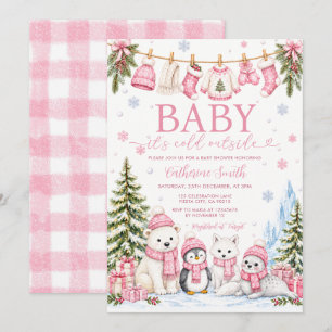 Invitation Linge de bébé Pink Winter animaux arctiques Baby S