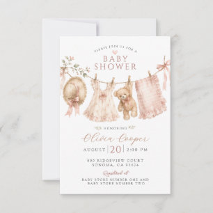 Invitation Linge de bébé rose poudré pour Baby Shower Bébé Fi